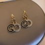 Cool Artificial Diamond Letter Round Earrings Trendy Party Jewelry Christmas Gift New Year's Gift Valentine's Day Gift For Women Mom Girlfriend Family Friends