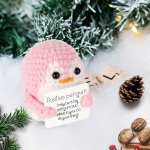 Positive Penguin Doll 6.6 Cm Funny Potato Knitted Penguin Toy With Positive Card Woolen Cute Positive Penguin Crochet Plushies C