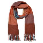 Brown & Blue Check Knit Tassel Scarf