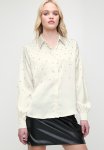 Sissy Boy Long Sleeve Satin Shirt W Scattered Diamante Trim - Cream