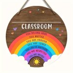 Traditional Wooden Classroom Decorative Sign Round Rainbow Teacher Plaque Customizable Wall Hanging School Theme Porch Display T