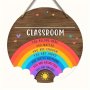 Traditional Wooden Classroom Decorative Sign Round Rainbow Teacher Plaque Customizable Wall Hanging School Theme Porch Display Thanksgiving Gift No Electricity Needed - 1pc