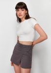 Knot Detailed Woven Short Skirt - Anthracite