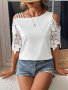 Contrast Lace Cold Shoulder T-shirt Elegant Short Sleeve Top For Spring & Summer Women's Clothing