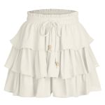Summer Skorts Women Flowy High Waist Ruffle Layered Tiered MINI Skirts Casual Beach Vacation Skirt With Built-in Shorts White