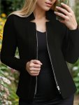 Solid Color Notched Zipper Jacket Stylish Long Sleeve Jacket For Spring & Fall Women's Clothing