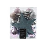 Bauble Set With Star Tree Topper Set Of 33 8CM Blue Pink & Silver