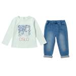 Girls Piece Set In Jean And Mint - Jeans & Mint 12 To 18 Months