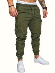 Men's Solid Cargo Pants With Multi Pockets Causal Drawstring Slim-fit Cotton Blend Trousers For Outdoor Activities