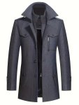 Men's Solid Color Warm Jacket With Pockets Double Lapel Autumn winter Casual Wear