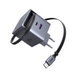 Ugreen 2 Port Wall Charger With Retractable Cable 65W – Grey