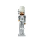 Blue & White Wood Nutcracker With Faux Fur Hat 10X9X38CM