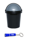 - 12L Dustbin With Flip Lid - Black And Silver And Hds Branded Torch