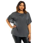 Donnay Plus Size Fem Top Drop Shoulder Lace Up - Grey