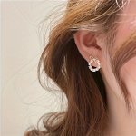 Exquisite Hollow Round With Bow Design Stud Earrings Embellished With Colorful Rhinestones Elegant Simple Style Female Earrings