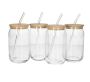 Glass Can Shaped Drinking Cups With Bamboo Lids And Straws - Set Of 4
