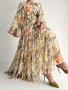 Ramadan Floral Print Crew Neck Dress Casual Lantern Sleeve Belted Dress Women's Clothing