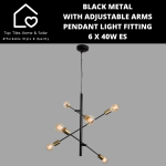 Black Metal With Adjustable Arms Pendant Light Fitting - 6 X 40W Es