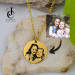 Photo Engraved Round Disc Necklace - Rose Gold Plated Stainless Steel