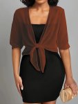Solid Color Tie Front Crop Blouse Elegant Half Sleeve Crop Blouse For Spring & Summer Women's Clothing