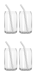 Clear Glass Drinking Can Shape Bottle With Bamboo Lid And Glass Straw