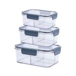 3-PIECE Easy Buckletransparent Food Storage Container Airtight Seal Lunch Box