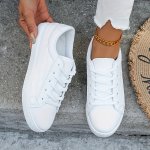 Women's Solid Color Sneakers Casual Lace Up Outdoor Shoes Comfortable Low Top Sport Shoes