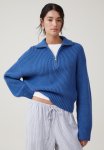 Cotton On Luxe Collar Half Zip - Azure Blue