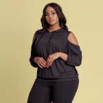 Plus Size Joy & Ash Sweat Top Cold Shoulder - Black