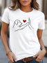 Women's Casual Short-Sleeve T-Shirt With Dog High-Five And Heart Print Round Neck Tee For Everyday Wear