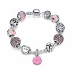 Killer Deals Women's Pink Flower Silver Charm Bead Snake Chain Bracelet - Best Bargains Online