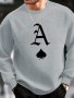 Men's Casual Long Sleeve Crew Neck Sweatshirt Fashionable Sportswear Pullover Versatile Streetwear Top With Ace Of Spades Print