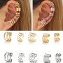 5PCS Boho & Hip Hop Style Women's Ear Cuff Set - No Piercing Required Iron Clip-on Earrings For Everyday & Party Wear