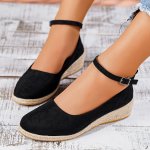 Women's Solid Color Trendy Shoes Ankle Strap Casual Shallow Mouth Daily Shoes Espadrilles Low-top Wedge Shoes