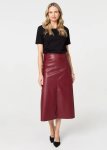 Womens High Waisted Faux Leather Skirt In Red - Red 2XL