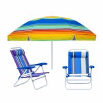 Beach Umbrella And Chair Combo: 2.56M Pattern Beach Umbrella & 7-LEVEL Aluminium Recliner Chair