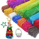 100PCS 30.0CM Christmas Glitter Chenille Stems Pipe Cleaners Plush Tinsel Stems Wired Sticks Xmas Diy Craft Supplies