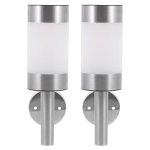 Fuoyloo Stainless Steel Solar LED Wall Lamp 2PCS Outdoor Garden Lighting Tool Waterproof Solar-powered Wall Light For Patio Porc