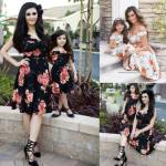 Black Floral Short Dress Mom-xl CHILD-5-6Y