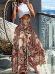 Floral Print Smock High Waist Skirt Boho A-line Skirt For Spring & Summer Women's Clothing