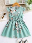 Casual Flying Sleeve Floral Midi Dress For Girls Sweet Style Sleeveless Summer Daily Cute Dresses