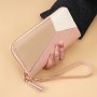 Women's Colorblock Patchwork Wallet Faux Leather Zipper Closure Multi-card Holder Clutch Purse With Wristlet Casual Style