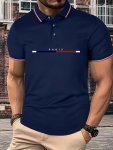 Men's Golf T-Shirt With Letter Paris Print Breathable Comfortable Casual Short Sleeve Polyester Button Slight Stretch For Daily