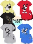 Random 2PCS Boy's Casual Co Ord Set Cartoon Mouse Print Short Sleeve Tee Top And Shorts Suitable For Summer Daily