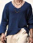 Solid Men's V Neck Long Sleeve Closure Male Casual Top For Men Daily Vacation Streetwear