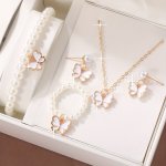 Elegant Butterfly Pendant Jewelry Set Alloy With Faux Pearl Accents Vacation & Chic Style Ideal For Daily Wear Or Gifts Includin