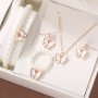 Elegant Butterfly Pendant Jewelry Set Alloy With Faux Pearl Accents Vacation & Chic Style Ideal For Daily Wear Or Gifts Including Earrings Bracelet Ring Pendant Necklace