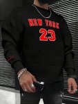 New York 23 Print Fashionable Men's Casual Long Sleeve Crew Neck Pullover Sweatshirt Suitable For Outdoor Sports For Autumn Spri