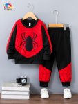 Boys Splicing Spider Print Long Sleeve Sweatshirt And Joggers Set 2-PIECE Casual Versatile Co Ord Set For Spring Fall