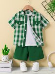 2-PIECE Casual Co Ord Set For Boys Preppy Style Versatile Short Sleeve Plaid Shirt And Shorts Comfy Summer Clothes